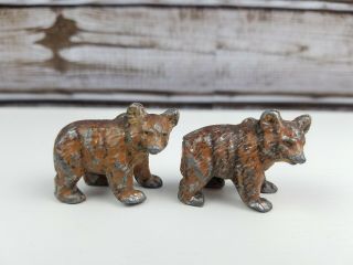 2 Vintage Old Paint Die - Cast Metal Toy Brown Bear Cubs Figurine Germany