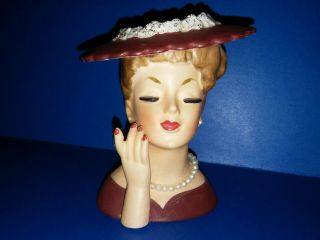 Vintage Napco Japan 4 - 1/2 " Lady Head Vase,  Pearl Necklace C348b 1959