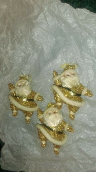 Vintage Dancing Gold Santa Ornaments Set Of 3