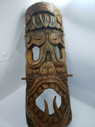 Vintage Tiki Mask Carved Wood Oceanic Polynesian Pacific Islands Hawaiian 17 "