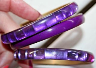 Three (3) Purple Bangles 2.  5 " /6.  5cm Vintage - Look Shell Brass/old Gold Bundle Gc