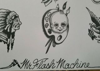 vintage NOS mr.  flash machine tattoo produx flash indian cowgirl kewpie,  shaw 4