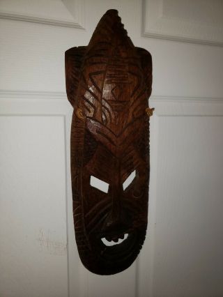 Vintage Tiki Mask Carved Wood Oceanic Polynesian Pacific Islands Hawaiian 19 "