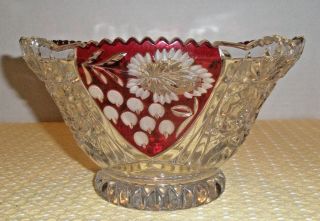Vintage ANNA HUTTE BLEIKRISTALL Lead Crystal Fruit Bowl Red 2