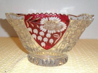 Vintage ANNA HUTTE BLEIKRISTALL Lead Crystal Fruit Bowl Red 3