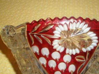 Vintage ANNA HUTTE BLEIKRISTALL Lead Crystal Fruit Bowl Red 4