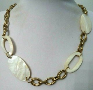 Stunning Vintage Estate Gold Tone Mother Of Pearl 34 " Necklace 5452m