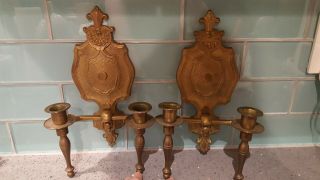 Vintage 2 Candle Holder Wall Sconce Brass