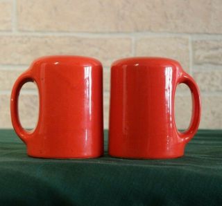 Vintage Mid Century Modern Red Ceramic Salt And Pepper Shakers With Handles