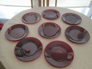 Royal Ruby Red Dinner Plates,  Anchor Hocking,  Set Of 8,  9 " Vintage