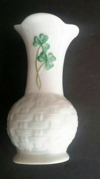 Vintage Belleek Bud Vase Shamrocks Ireland 4”