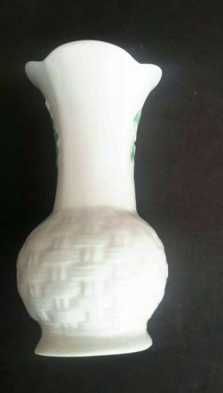 Vintage Belleek Bud Vase Shamrocks Ireland 4” 2