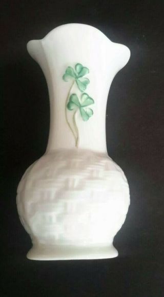 Vintage Belleek Bud Vase Shamrocks Ireland 4” 3