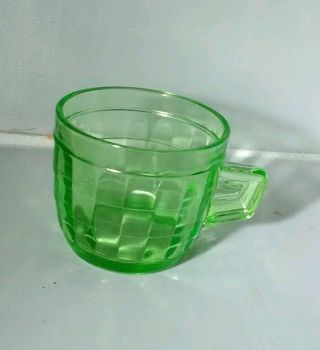 Vintage Hocking Glass Green Block Optic Solid Handle Mug Depression Scarce