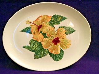 Vintage 1949 Mcm Santa Anita Ware Flowers Of Hawaii Yellow Hibiscus Platter