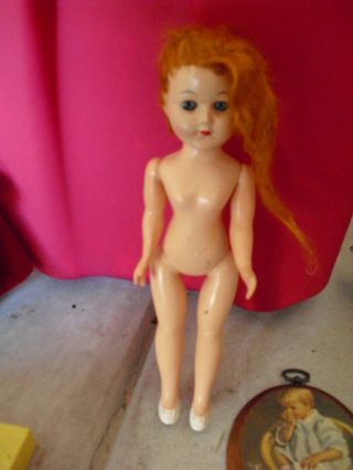 Vintage Hard Plastic Red Head Walker Character Girl Doll 10 1/2 " Tall