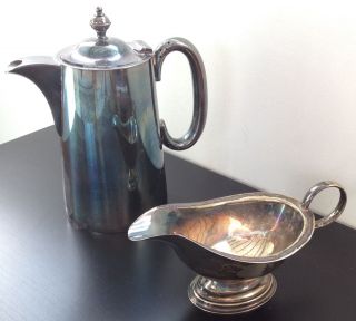 Vintage Silver Plate Walker & Hall Tall Teapot,  Cream Jug Early C20th Sheffield