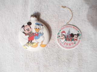 2 Vintage Disney Christmas Tree Ornaments Mickey Mouse Donald Duck Goofy Kodak