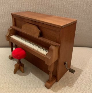 Vintage Dollhouse Miniature Upright Piano With Stool -