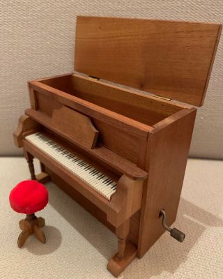 Vintage Dollhouse Miniature Upright Piano with Stool - 2