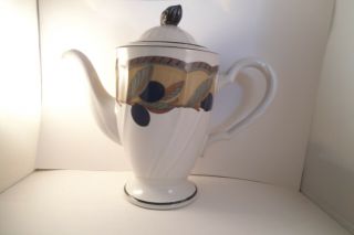 Vintage Noritake Japan Stoneware Olive Wreath Tea Coffee Pot 3