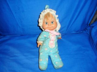 Vintage 1970 Mattel Baby Beans Doll Blue Flowered Pj 