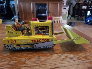 Vintage Battery Operated Tin Litho Tractor Made In Japan Parts