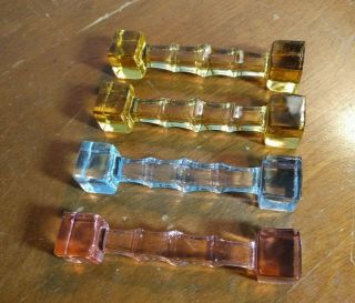 Set 4 Vintage Colored Glass Knife Rest Yellow Pink Clear Square Ends