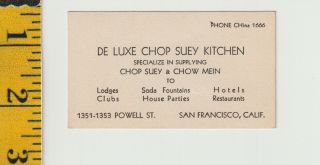 Vintage 1930s De Luxe Chop Suey Kitchen,  San Francisco Business / Trade Card