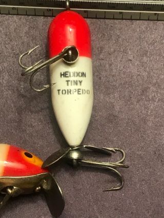 (2) Vintage Heddon Tiny Torpedo Fishing Lure & Vintage Miracle Minnow FishingLure 3