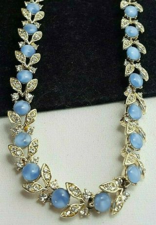 Vintage Estate Gold Blue Moon Glow Rhinestone Necklace