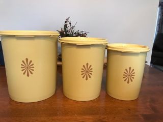 Vintage Set Of 3 Tupperware Canisters Pale Yellow W/ Lids Mid Century