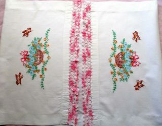 Pretty Vintage Embroidered Flowers & Butterflies Table Runner or Dresser Scarf 2