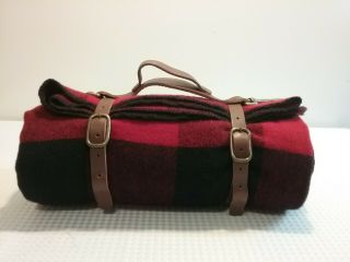 Vintage Marlboro Country Wool Blanket With Leather Strap Buffalo Plaid