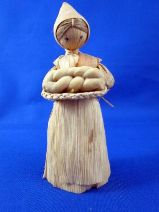 Vintage Corn Husk Doll Holding A Loaf Of Bread