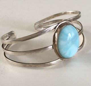 Vintage 925 Sterling Silver Cuff Bracelet Larimar Blue Stone 1970’s Hippie Boho