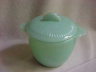 Vintage Fire King Jade - Ite Green Jane Ray Sugar Bowl With Lid