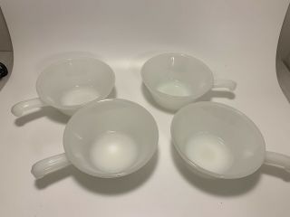Set Of 4 Anchor Hocking Fire King Vtg Milk Glass Soup Bowls With Handle 5 Inch