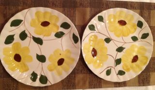 2 - Vintage Plates Blue Ridge Southern Pottery Daisy Yellow Flower Dinner Plate