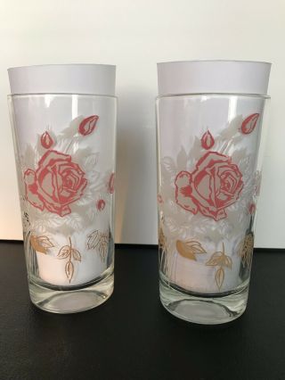 " Peanut Butter " Drinking Glasses - Vintage Pink Rose Set Of 2 Boscul 5 1/2 "