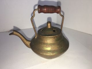 Vintage Brass Tea Kettle With Wooden Handle 3”