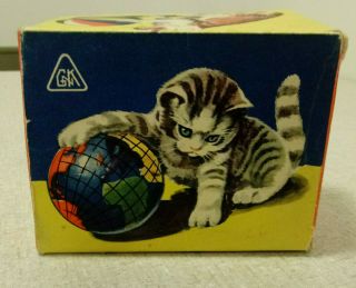 Vtg Kohler Gnk Mechanical Windup Cat Tin Germany Kitten Cat Ball Toy Us Zone