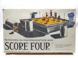 Vintage 1968 Lakeside Score Four Wood Game - 3d Tic - Tac - Toe 4 In A Row Strategy