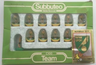 Subbuteo C100 Vintage Team - Norwich City 371 - Yellow Green Stripes Wba Away