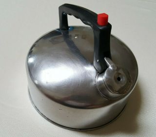 Vintage Stainless Steel Whistling Tea Kettle Push Button Stopper Good
