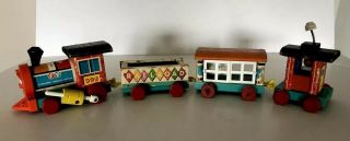 1963 Vintage Fisher Price 999 Huffy Puffy 4 Pc Wooden Train Set