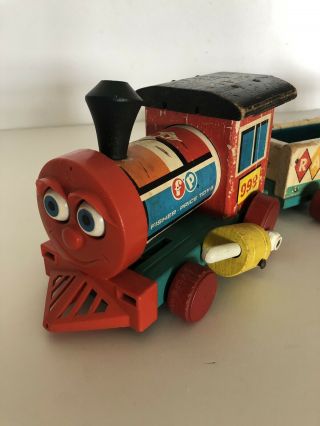 1963 Vintage Fisher Price 999 HUFFY PUFFY 4 pc Wooden Train Set 2