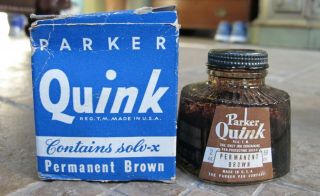 Vintage Parker Quink Permanent Brown Ink,  2oz Full Bottle 1/2 Full