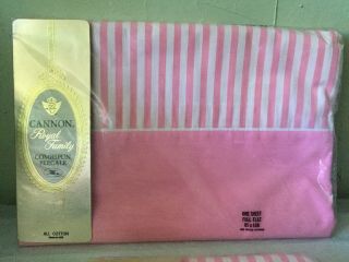 Vtg Cannon Pink Striped Royal Family Combspun Percale Full Flat Sheet