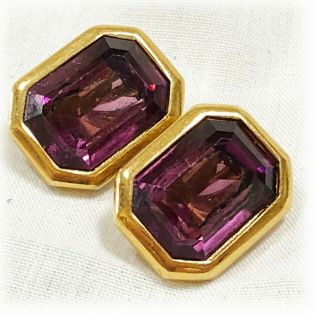 Vintage Givenchy Purple Amethyst Clip Earrings Gold Tone Clip Signed